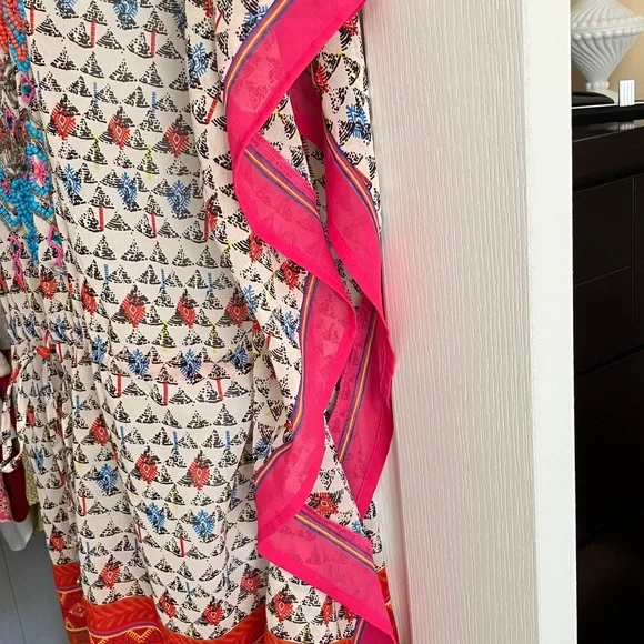 Embroidered Pink & Cream Beach Coverup Kaftan - Picture 5 of 6